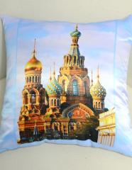 подушка с фотопечатью Спас-на-Крови голубой фон
